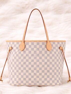 Louis Vuitton Damier Azur Checkered Tote in Light Gray and Beige